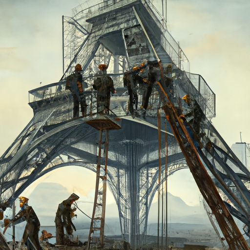 פועלים בונים את מגדל אייפל, 1887 בקירוב