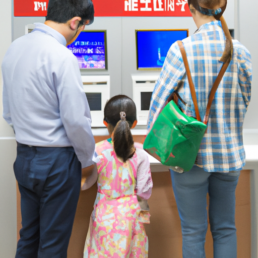 משפחה שמשתמשת במכונת כרטיסים בשירות עצמי כדי להימנע מתורים ארוכים